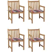 vidaXL Gartenstühle 4 Stk. Rote Karomuster-Kissen Massivholz Teak