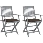 vidaXL Klappbare Gartenstühle 2 Stk. mit Kissen Massivholz Akazie