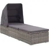 vidaXL Sonnenliege mit Sonnenschutz und Auflagen Poly Rattan Grau