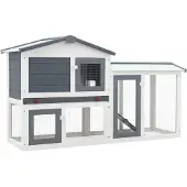 vidaXL Großer Kaninchenstall Grau und Weiß 145x45x84 cm Holz
