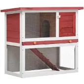 vidaXL Kaninchenstall 1 Tür Rot Holz