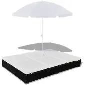 vidaXL Outdoor-Loungebett mit Sonnenschirm Poly Rattan Schwarz