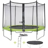 Kangui TWIN Trampolin Ø 305cm - Grün - mit Sicherheitsnetz, Leiter, Schutzhülle