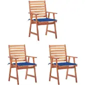 vidaXL Garten-Essstühle 3 Stk. mit Kissen Massivholz Akazie