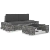 vidaXL 3-Tlg Garten-Lounge-Set Poly Rattan Grau 49527