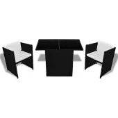 vidaXL 3-tlg. Bistro-Set mit Auflagen Poly Rattan Schwarz