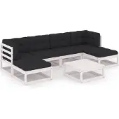 vidaXL 7-tlg. Garten-Lounge-Set mit Kissen Weiß Massivholz Kiefer