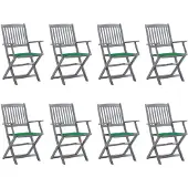 vidaXL Klappbare Gartenstühle 8 Stk. mit Kissen Massivholz Akazie
