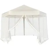 vidaXL Hexagonal Pop-Up Zelt mit 6 Seitenwänden Cremeweiß 3,6x3,1 m