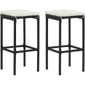 vidaXL Barhocker mit Kissen 2 Stk. Schwarz Poly Rattan