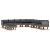 vidaXL 12-tlg. Garten-Lounge-Set mit Kissen Poly Rattan Grau