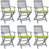 vidaXL Klappbare Gartenstühle 6 Stk. mit Sitzkissen Massivholz Akazie