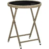 vidaXL Beistelltisch Beige 60 cm Poly Rattan und Hartglas