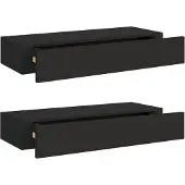 vidaXL vidaXL-Wandschappen-2-st-met-lade-60x23,5x10-cm-MDF-zwart