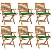 vidaXL Klappbare Gartenstühle mit Kissen 6 Stk. Massivholz Teak