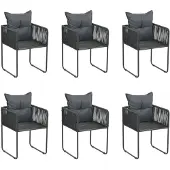vidaXL Gartenstühle 6 Stk. mit Kissen Poly Rattan Schwarz