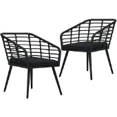 vidaXL Gartenstühle 2 Stk. mit Auflagen Poly Rattan Schwarz