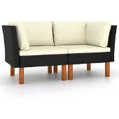 vidaXL Ecksofas 2 Stk. Poly Rattan und Eukalyptus Massivholz