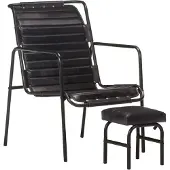 vidaXL Relaxsessel mit Fußhocker Schwarz Echtleder