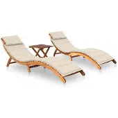 vidaXL Sonnenliegen 2 Stk. mit Tisch und Auflagen Massivholz Akazie