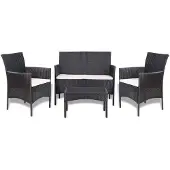 vidaXL 4-tlg. Garten-Lounge-Set mit Auflagen Poly Rattan Schwarz