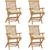 vidaXL Gartenstühle mit Cremeweißen Kissen 4 Stk. Massivholz Teak