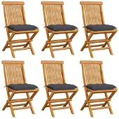 vidaXL Gartenstühle mit Anthrazit Kissen 6 Stk. Massivholz Teak