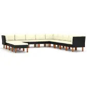 vidaXL 12-tlg Garten-Lounge-Set mit Kissen Poly Rattan Schwarz Modell 1