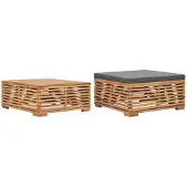 vidaXL Gartentisch und Fußhocker Set mit Dunkelgrauem Kissen Teakholz