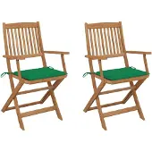 vidaXL Klappbare Gartenstühle 2 Stk. mit Kissen Massivholz Akazie