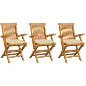 vidaXL Klappstühle mit cremeweißen Kissen, 3-teilig, Massivholz Teakholz
