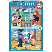 Educa - Puzzle - 2X48 FLUGHAFEN UND ZUG