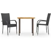 vidaXL 3-tlg. Garten-Essgruppe Poly Rattan Schwarz