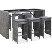 vidaXL 7-tlg. Gartenbar-Set mit Auflagen Poly Rattan Grau