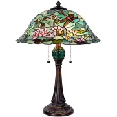 Clayre & Eef Tiffany Tischlampe Ø 47x60 cm Grün Braun Glas Libelle