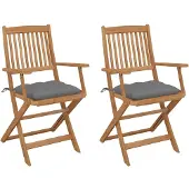 vidaXL Klappbare Gartenstühle 2 Stk. mit Kissen Massivholz Akazie