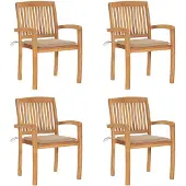 vidaXL Stapelbare Gartenstühle mit Kissen 4 Stk. Massivholz Teak