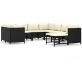 vidaXL 9-tlg. Garten-Lounge-Set mit Kissen Poly Rattan Schwarz