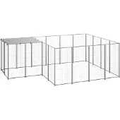 vidaXL Hundezwinger Silbern 6,05 m2 Stahl 3082208