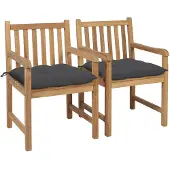vidaXL Gartenstühle 2 Stk. mit Anthrazit Kissen Massivholz Teak