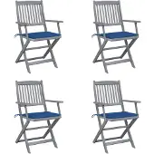 vidaXL Klappbare Gartenstühle 4 Stk. mit Sitzkissen Massivholz Akazie