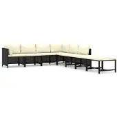 vidaXL 8-tlg. Garten-Lounge-Set mit Kissen Poly Rattan Schwarz