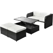 vidaXL 4-tlg. Garten-Lounge-Set mit Auflagen Poly Rattan Schwarz