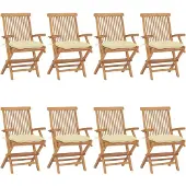 vidaXL Gartenstühle mit Cremeweißen Kissen 8 Stk. Massivholz Teak