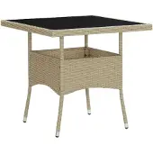 vidaXL Garten-Esstisch Beige Poly Rattan und Glas