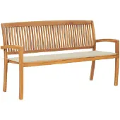vidaXL Stapelbare Gartenbank mit Auflage 159 cm Massivholz Teak
