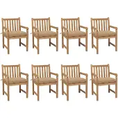vidaXL Gartenstühle 8 Stk. mit Beigen Kissen Massivholz Teak