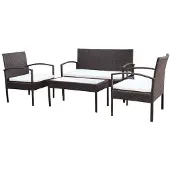 vidaXL 4-tlg. Garten-Lounge-Set mit Auflagen Poly Rattan Braun