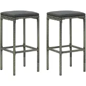 vidaXL Barhocker mit Kissen 2 Stk. Grau Poly Rattan
