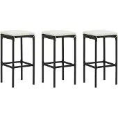 vidaXL Barhocker mit Kissen 3 Stk. Schwarz Poly Rattan
